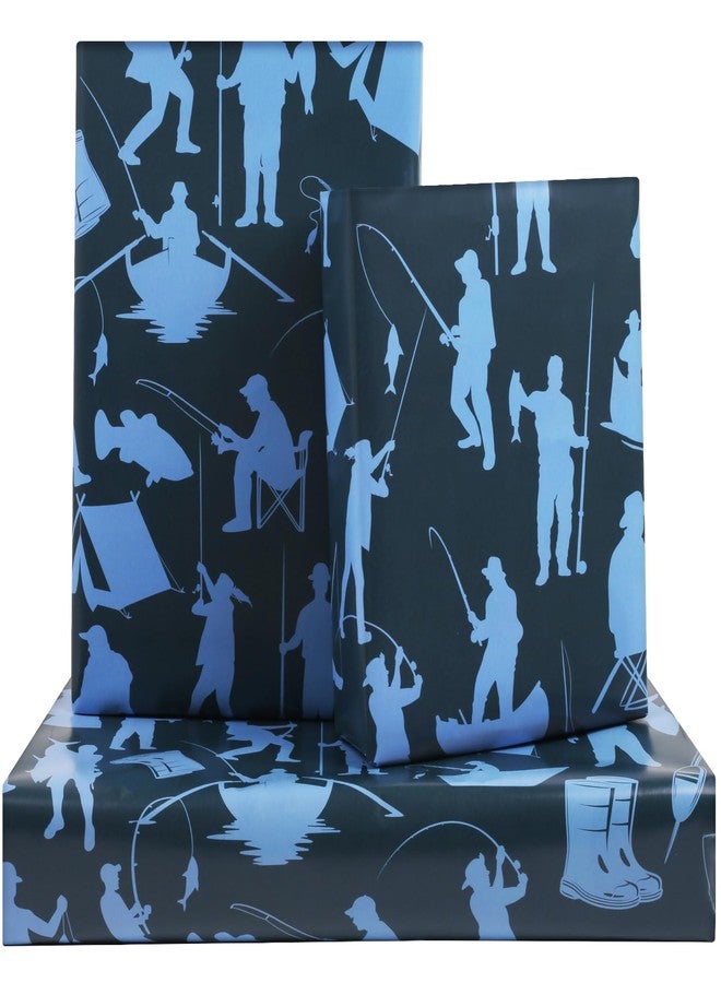AirCool Fishing Wrapping Paper for Boys Men, Blue Fishing Man with Fish Rod Silhouette Design Wrapping Papers, 6 Sheets Folded Flat 20x28 Inches per Sheet, For Fishing Enthusiast Birthday Christmas Party - Image 1